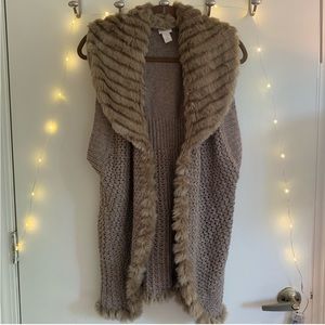 Chico’s Faux Fur Sparkle Sweater Vest Women’s Size 3